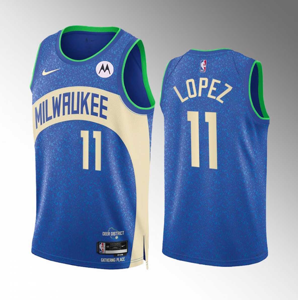 Men%27s Milwaukee Bucks #11 Brook Lopez Blue 2023-24 City Edition Stitched Basketball Jersey Dzhi